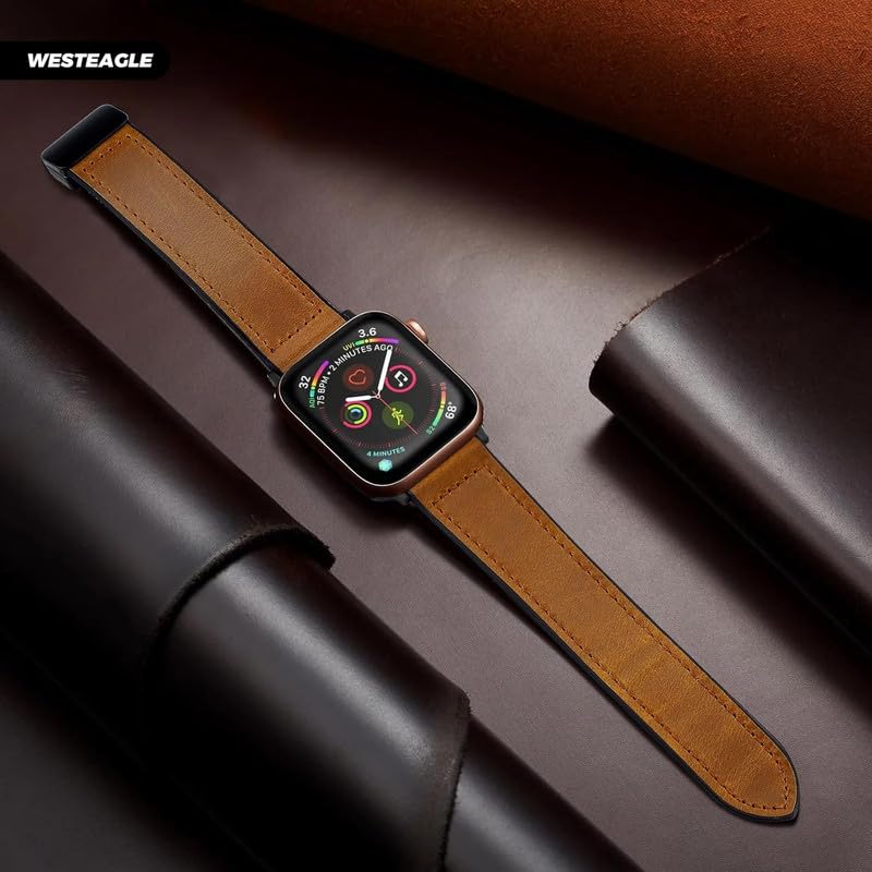 Image of Magnetic Leather Bands Compatible with Apple Watch 49mm 46mm 45mm 44mm 42mm | Genuine Leather with Magnetic Buckle for iWatch Ultra 2 Ultra SE Series 10 9 8 7 5 4 3