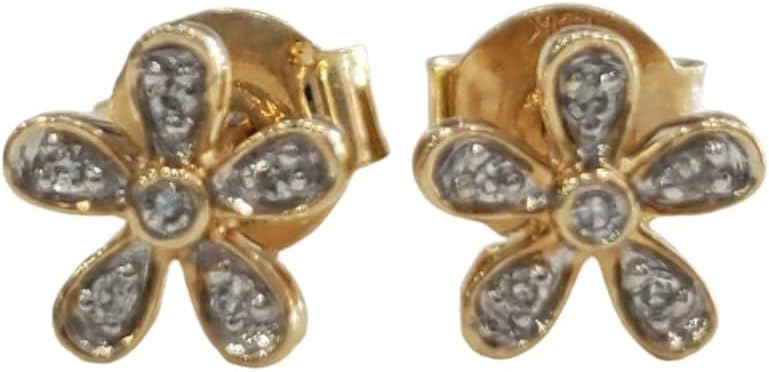Generic 14K Yellow Gold .05CT Diamond Flower Stud Earrings