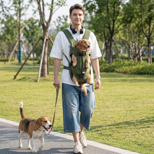 ALLSOPETS Hunderucksack für Mittlere Hunde, Verstellbar und Leicht, Ideal zum Wandern, Radfahren, Reisen und Camping (Armeegrün, M)