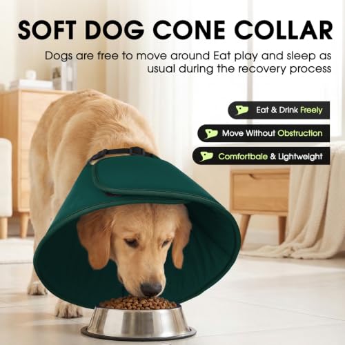 Image of Adjustable Dog Cones, Soft Cone for Dogs to Stop Licking | Dog Cone Alternative for Small Dogs, Pet Recovery Collar After Surgery with Quick Release Buckle, Dark Green S