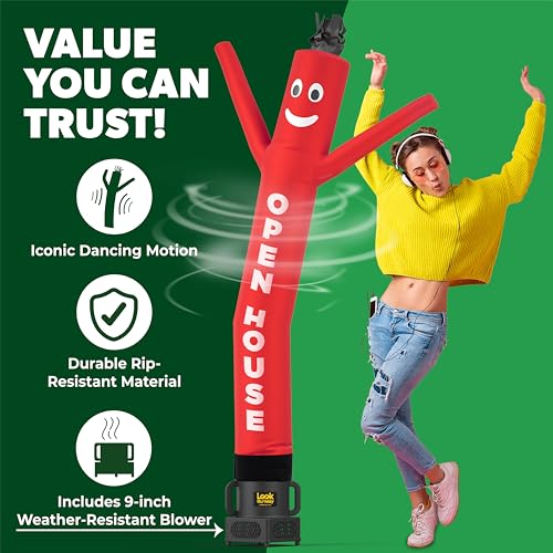 LookOurWay Air Dancers Wacky Waving Inflatable Tube Guy - 7ft Tall Inflatable Advertising Waving Dancing Man with Sky Dancer Blower - Open House Red - Image 6