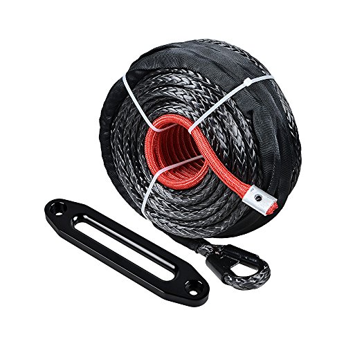 amopacorp 95ft 3/8inch 20500lbs Synthetic Winch Rope with Protective Sleeve and Anodized Black 10 inch Hawse Fairlead