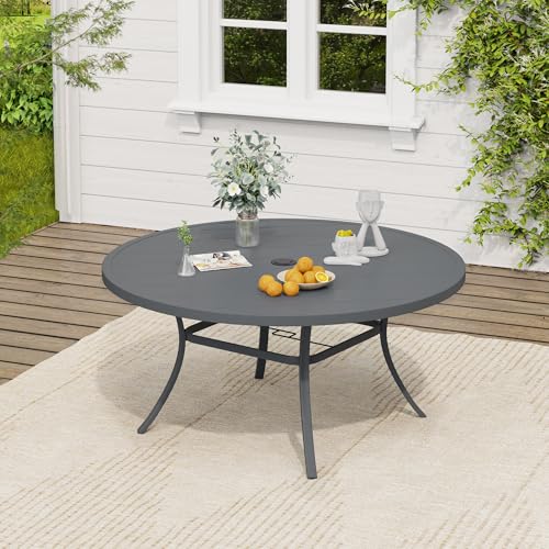 Image of VICLLAX 53 inch Round Patio Table, Outdoor Dining Table for 8 with Umbrella Hole for Garden Lawn Deck Backyard, Dark Grey