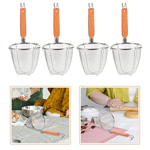 Angoily 4Pcs Mesh Pasta Basket Wooden Handle Spider Strainer Sieve Noodle Blanching Basket Stainless Steel Deep Spaghetti Skimmer Colander For Kitchen Frying Cooking Silver #TOP4