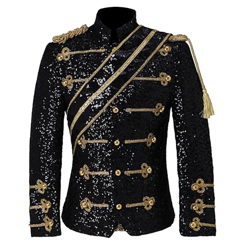 Mens Luxury Sequin Suit Blazer Jacket Medieval Dinner Party Uniform Fit Stand Collar Shiny Party Tuxedo