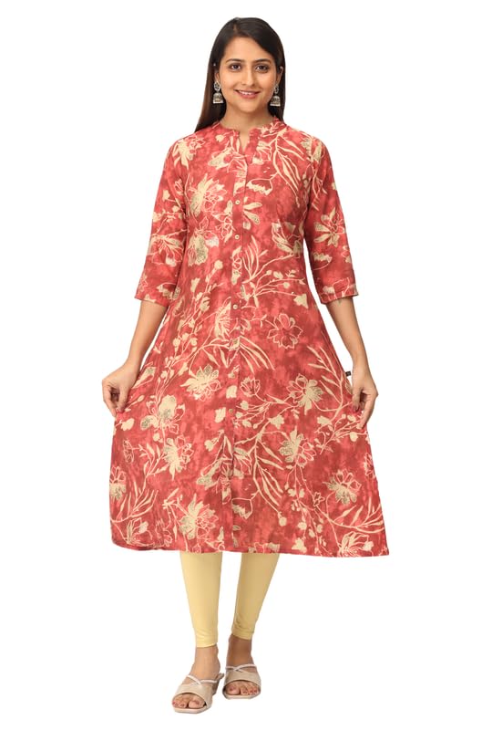 Dark Peach Modal Printed A-Line Kurti-image-8