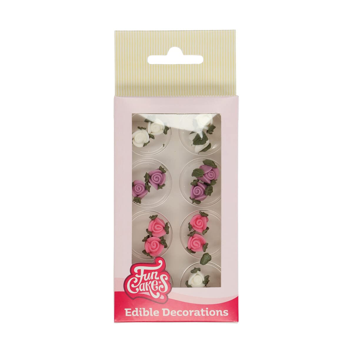 FunCakes Sugar Decorations Roses with Leafs: Ready to Use for Cake Decoration, Perfect for Cupcakes, Muffins and more, Glutenfree certified, Set/16,Mix,6