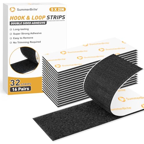 Image of SummerBrite 16 Pairs Large Hook and Loop Strips 2 x 5 Inch, Heavy Duty Adhesive Mounting Tape, Strong Sticky Back Fasteners for Securing Rugs, Tools & Couch Cushions, Black
