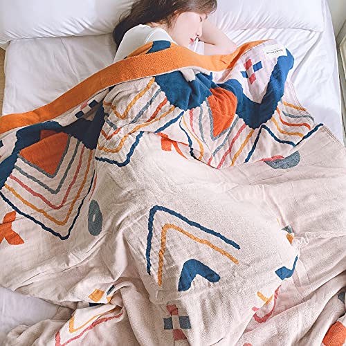 SHAMYMOON ブランケット 綿100% タオルケット ソファカバー カーペット 5重ガーゼケット ボヘミア風合い 北欧柄 防ダニ シングル150x200 ふわふわ ガーゼ生地 冷房対策 オールシーズン