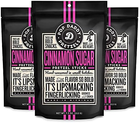 Pop Daddy Cinnamon Sugar Flavored Pretzels Sticks, 7.5oz Bags, 3 Pk