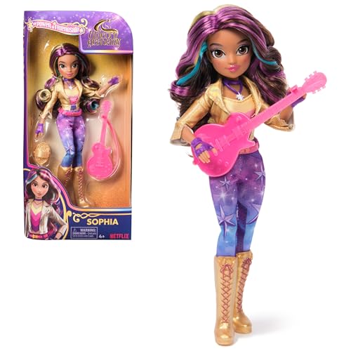 Unicorn Academy, Muñeca Sophia Power of Friendship con Guitarra y 6 Accesorios, muñecas y Unicornios de 24 cm para niñas a Partir de 4 años