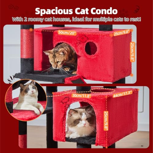 Image of Taoqimiao Gothic Cat Tree 71-Inch, Cat Tower for Indoor Cats Large Adult, Multi-Level Large Cat Condo, 8 Sisal Scratching Posts, Metal Frame Cozy Hammock, Scratch Board, 2 Top Perches, MS026LBR