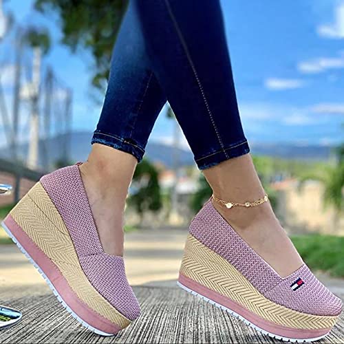 XXXZZL Mujer Mocasines Plataforma Casual Loafers Primavera Verano Zapatos de Cuña Zapatos de Mujer Comodos Ligero Cómodos Zapatillas cuña Mujer,Rosado,42 Cover