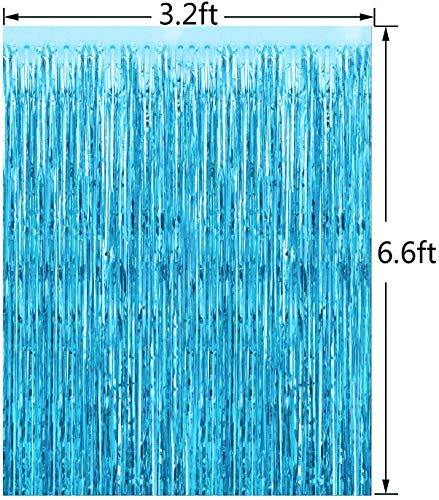3 Packs 3.2ft x 6.6ft Light Blue Metallic Tinsel Foil Fringe Curtains Photo Booth Props for Birthday Wedding Engagement Bridal Shower Baby Shower Bachelorette Holiday Celebration Party Decorations - Thumbnail 3