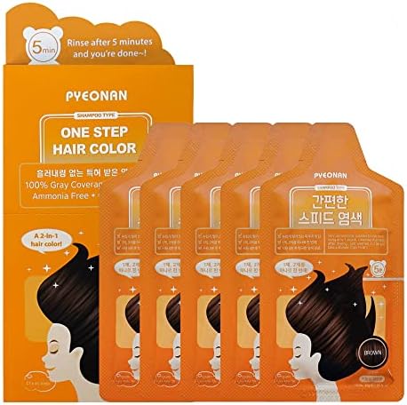 PYEONAN Instant Permanent Hair Dye Shampoo - Easy & Fast Hair Coloring for Men Women, Natural Black Hair Color, 5 PCS (Brown)