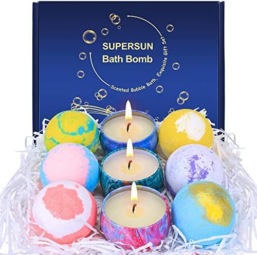 Bath Bombs for Women Birthday Day Gift Set : 6 Bathbombs with 3 Scented Candles Gifts Sets, Natural and Organic for Bubble and Spa Bath, Mothers Day Gifts Ideas for Mom Her Girls Kids