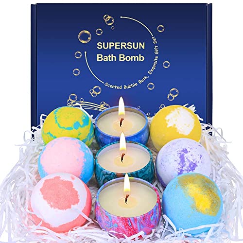 Bath Bombs For Women Birthday Day Gift Set : 6 Bathbombs With 3 Scented Candles Gifts Sets, Natural And Organic For Bubble And Spa Bath, Mothers Day Gifts Ideas For Mom Her Girls Kids #TOP3