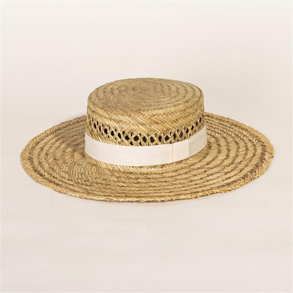 Cappello a Cilindro Piatto di alghe Intrecciate a Mano Decorazione a Nastro Grande grondaia Cappello di Paglia a Punta Piatta di alghe Cappello di Paglia Parasole