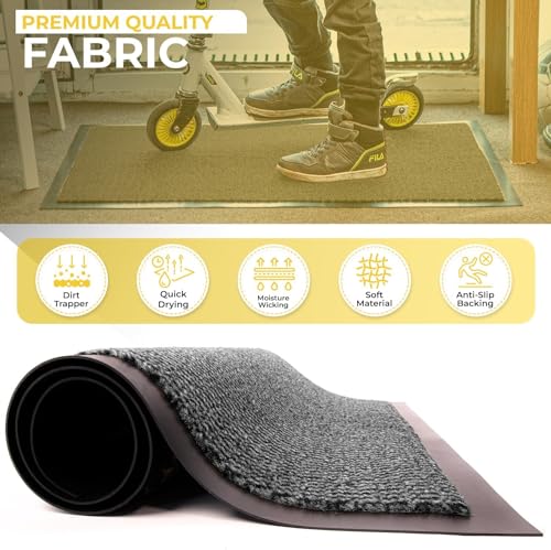 Image of BLADO Washable Door Mats Indoor & Outdoor - Non-Slippery Heavy Duty Doormats Indoor - Stylish & Large Rubber Door Mat - Perfect Dust Grabbing Outdoor & Indoor Door Mat (Grey, 45cm x 75cm)