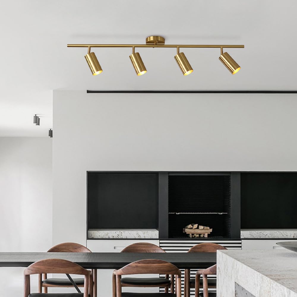 Kit di Illuminazione A Binario Fisso con Faretti Dorati da Soffitto, Faretti Direzionali Gu10 Regolabili, Lampade D'Accento per Cucina, Soggiorno, Camera da Letto, Specch,4light