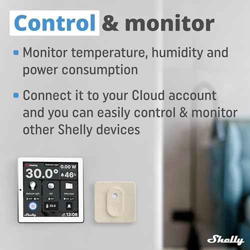 Shelly Wall Display Weiß + Blu H&T Elfenbein (Bundle), WLAN-Smart-Home-Bedienfeld, Thermostat, Integriertes 5A-Relais, Neutralleiter Erforderlich, Umweltdaten, Steuerzentrale, Alexa & Google Home