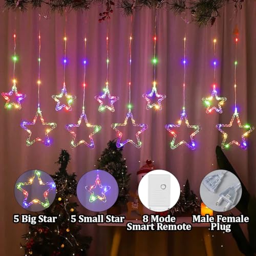 Image of fizzytech Star SMD Curtain LED String Lights - 138 LED, 8 Flash Modes, Multicolour Copper Wire Fairy Lights for Window, Wall, Garden, Diwali, Christmas, Wedding & Home Decoration
