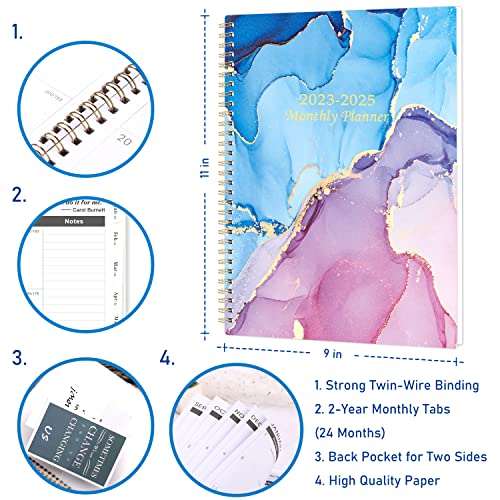 2023-2025 Monthly Planner/Calendar - 2 Year(24 Months) Planner With Tabs & Pocket, July 2023 - June 2025, Contacts And Passwords, 8.5" X 11", Thick Paper, Twin-Wire Binding - Pink Purple Marble #TOP5