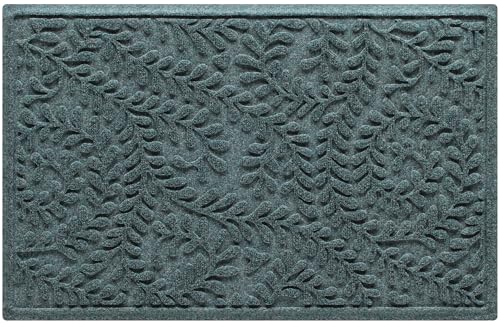 WaterHog Boxwood Front Door Mat Indoor Outdoor Entrance Absorbent All-Weather Doormat with Non-Slip Rubber Backing Dirt & Moisture Trapper Low Profile & Easy Clean Made in USA 23x36 Bluestone