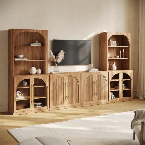 Image of BELLEZE Jagger 130 inch Wall Unit 5-Piece Modular TV Stand - Camel