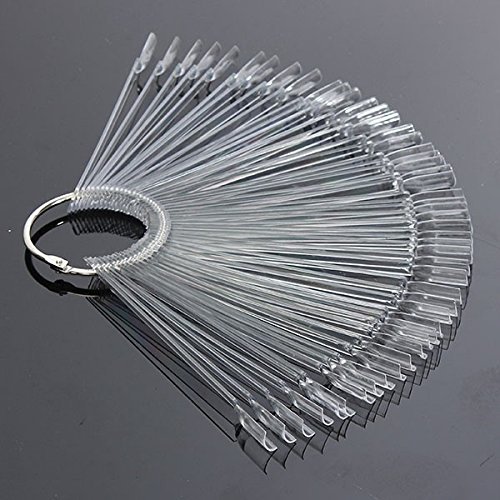 Beauticom® 500 Clear Acrylic False Tip Sticks with Metal Ring Holders Fan-Shaped Nail Art Display Chart Practice Tips Tool - 500 Tips