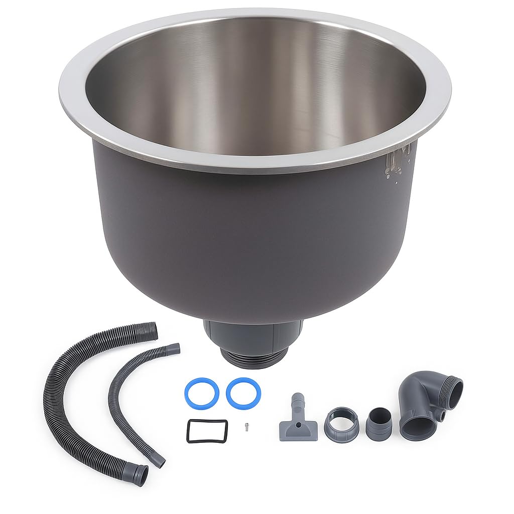 Changor Mini Round Sink, Stainless Steel Basin Single Bowl, Inset Kitchen Sink with Drain Accessories for Bar Small Restaurant(30cm Diameter), Kitchen Essential
