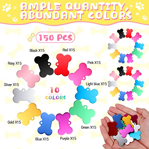 150 Pcs Blank Dog Pet Tags For Engraving 38Mm Aluminum Bone Shape Name Tag Colorful Double Sided Dog Cat Phone Number Tag Pendantsnts #TOP1