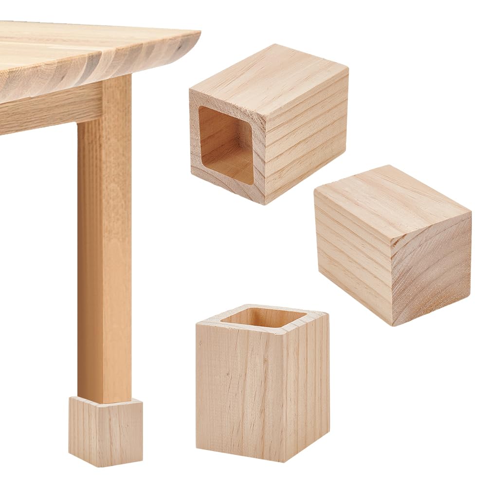 NBEADS 4 Pcs Wood Bed Risers, Heavy Duty Elephant Feet Chair Raiser Natural Square Wood Furniture Lifters for Table, Sofa, Armchairs, Cabinets, Inner Diameter: 4.2x4.2cm