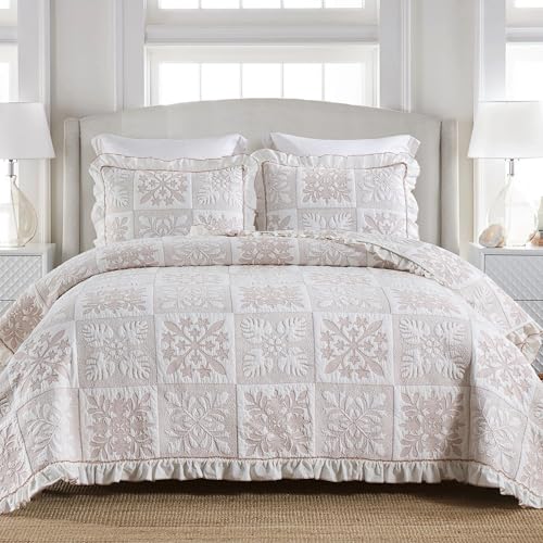 MarCielo 3-Piece 100% Cotton Oversized Bedspread Lightweight Quilt Coverlet Embroidery Farmhouse Bedding Set (TJ Colorful,King (112"x102"))