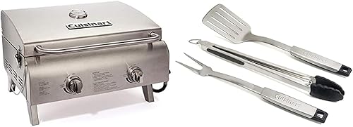 Cuisinart CGG-306 - Mesa de propano portátil estilo chef de 20,000 BTU parrilla de gas profesional + juego de herramientas de parrilla profesional
