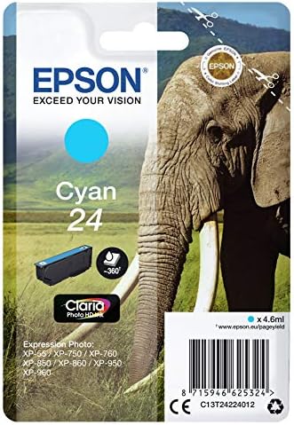 Epson 24 Cyan Elephant Genuine, Claria Photo HD Ink Cartridge