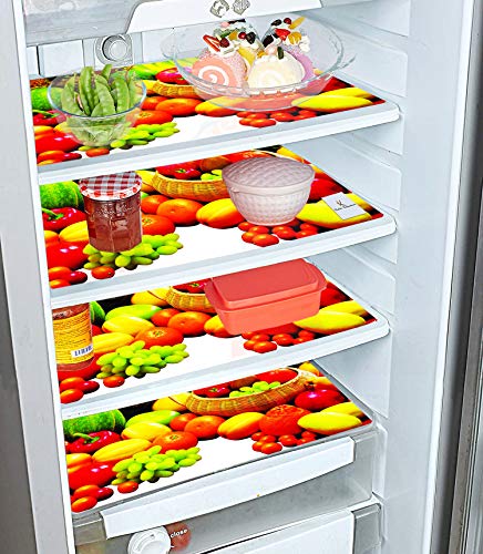 Image of Kuber Industries Fruits Design 4 Pieces PVC Refrigerator /Fridge Multipurpose Drawer Mat Set (Red& White) CTKTC33645