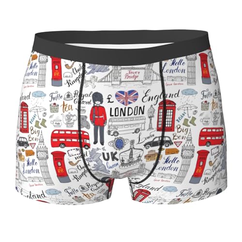 I Love London Print Men's Boxer Briefs Breathable Stretch Underwear for Everyday Active Wear Range