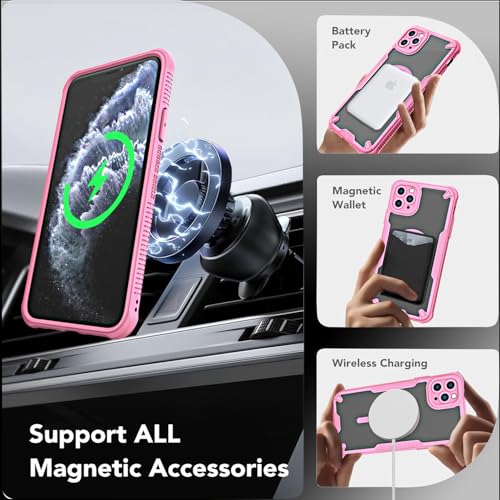 Coque magnétique iPhone 11 Pro antichoc compatible MagSafe avec dos mat rose