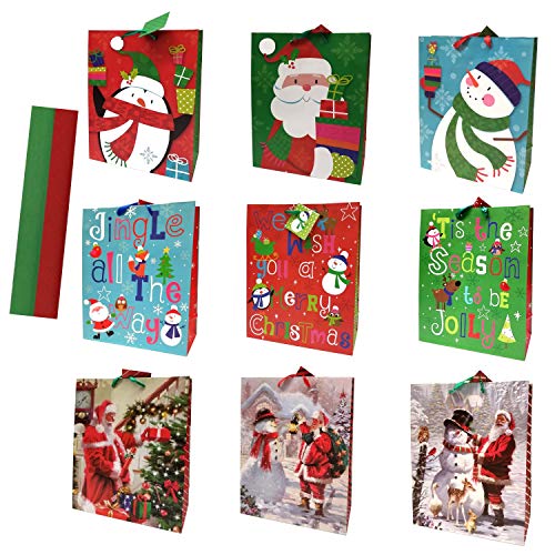 YiYLunneo Christmas Large Gift Bags with Tissue - 10 Pc Set