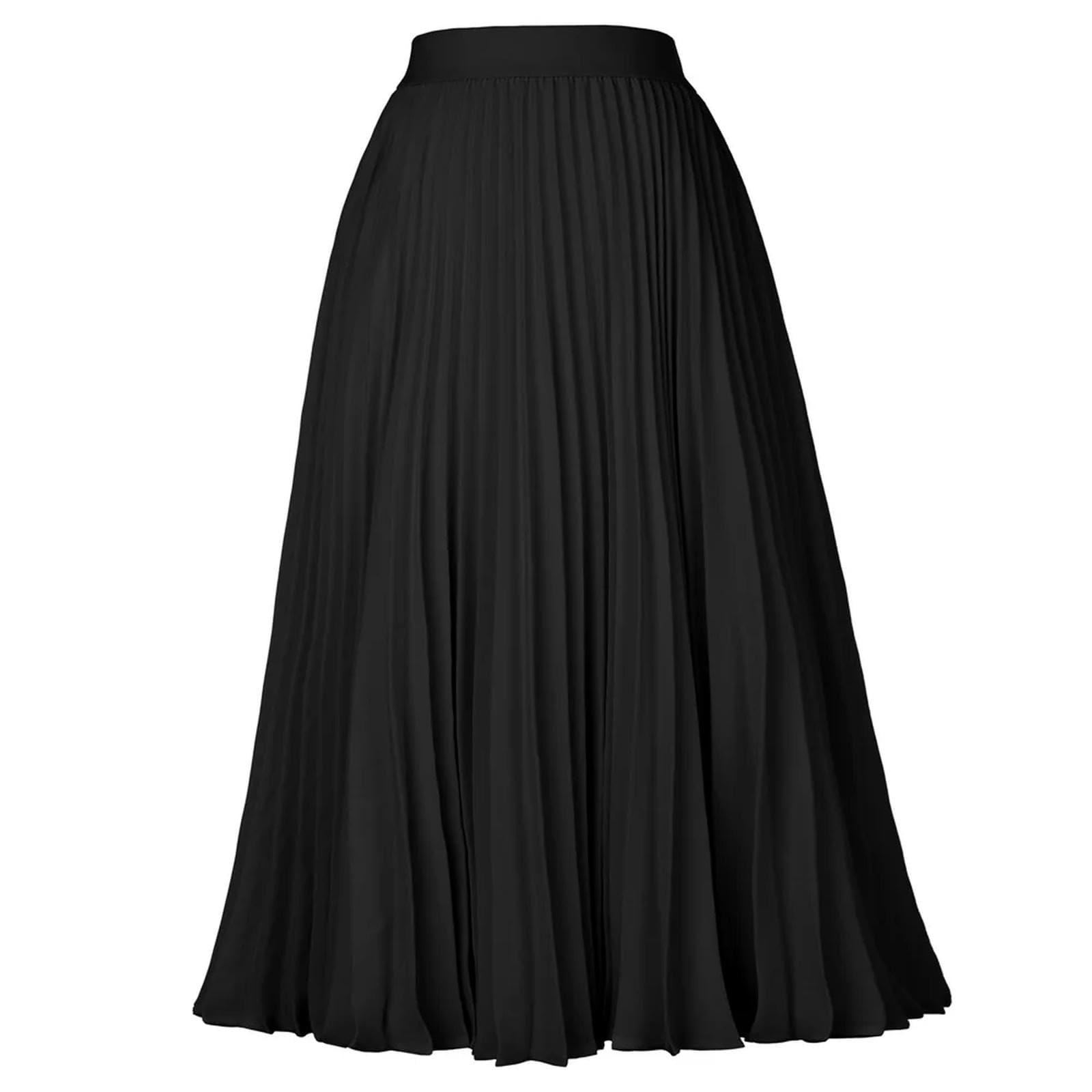 Gonna Midi in Maglia a Costine a Trapezio Svasata a Pieghe a Vita Alta da Donna Gonna Longuette con Vita Elasticizzata al Ginocchio da Donna-Verde nerastro-S