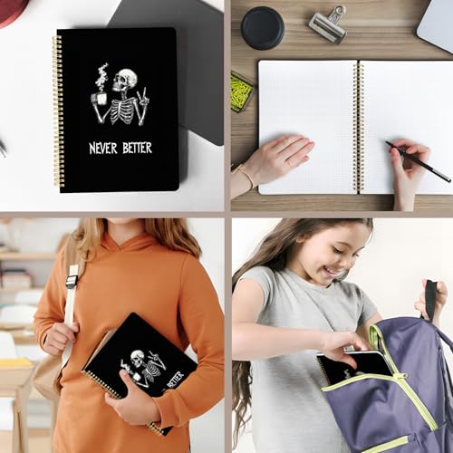 Image of Cute Spiral Notebook 8.5 x 11 Graph Paper Journal A4, Skeleton | 70 page, Note Book with Pocket, Large, Big, Hard Cover, Aesthetic, Pretty Design, for Women, Girls, Kawaii