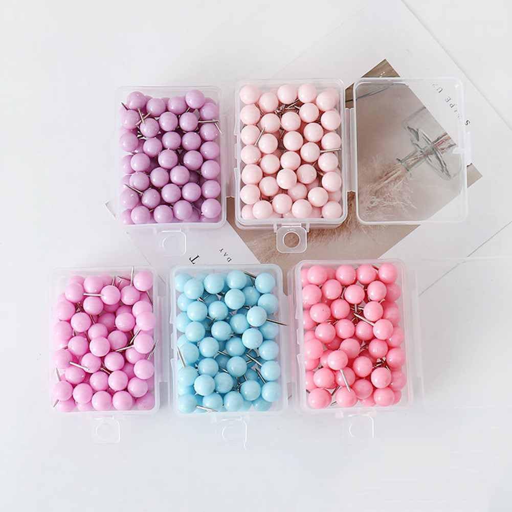 SHTGOI Pack of 50 Nail Push Pins Small Plastic Round Head Drawing Pins with Steel Dot Colourful Round Drawing Pins Decorative Pins for Pictures Pin Boards - Image 2
