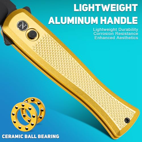 Image of NedFoss MERMAID II Pocket Knife, 3.18 inch 14C28N Steel Small EDC Button Lock Knife with Aluminum Handle and Deep Pocket Clip, Perfect Folding Knife for Men Women (Golden)