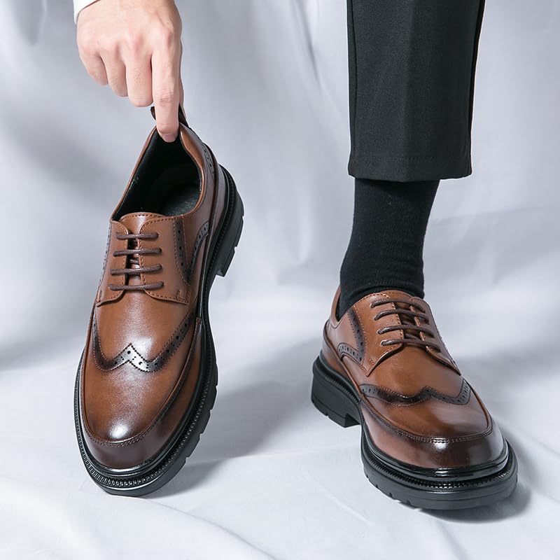 Men's Leather Wingtip Dress Oxfords Shoes Retro Platform Lace Up Brogue Shoes Classic Comfortable Business Formal Work Shoes4