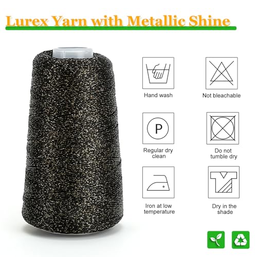 Image of Metallic Crochet Thread, 80g Lurex Yarn for Charms(Black Gold) | 35% lurex and 65% polyester, 628 yd #2 fine thread; adds metallic shine to crochet, knitting, charms, clothing and decor