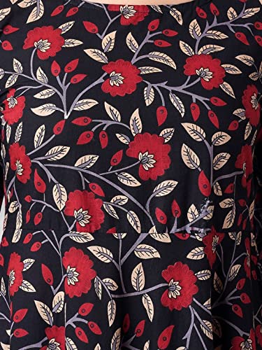 Image of Amayra Women's Rayon Printed Black Anarkali Kurta with Palazzos Pants and Dupatta Set