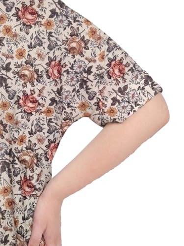 Image of SINDOORI Relaxed Fit Tops for Women Plus Size Solid Printed Mandarin Collar, Band Collar, V-Neck Top, Half Sleeve Loose Fit