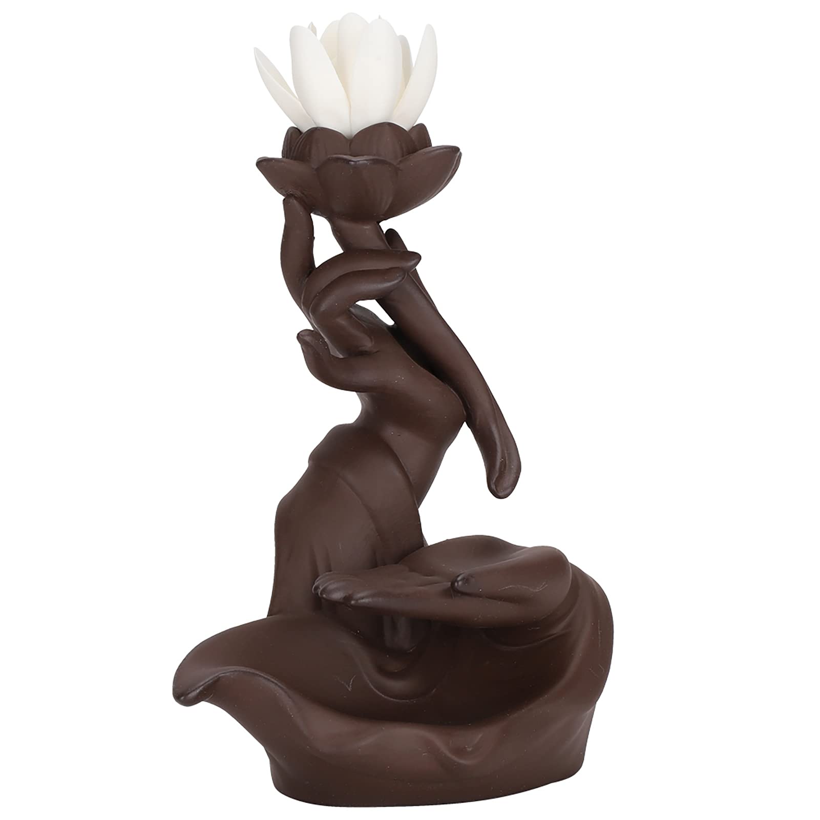 Jiawu Bruciatore di incenso a riflusso, fiore di loto/monaco cascata portaincenso, realizzato a mano, in ceramica, con cono a riflusso e bastoni di incenso, per aromaterapia, meditazione, relax