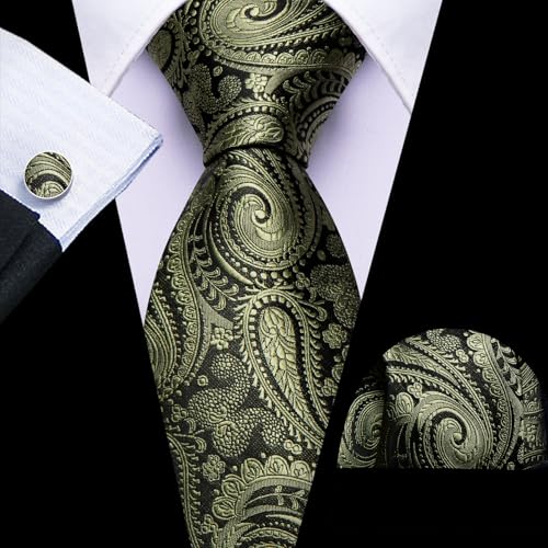 Image of Barry.Wang Paisley Tie Fashion Set Hanky Cufflinks Neckties for Men Woven Silk